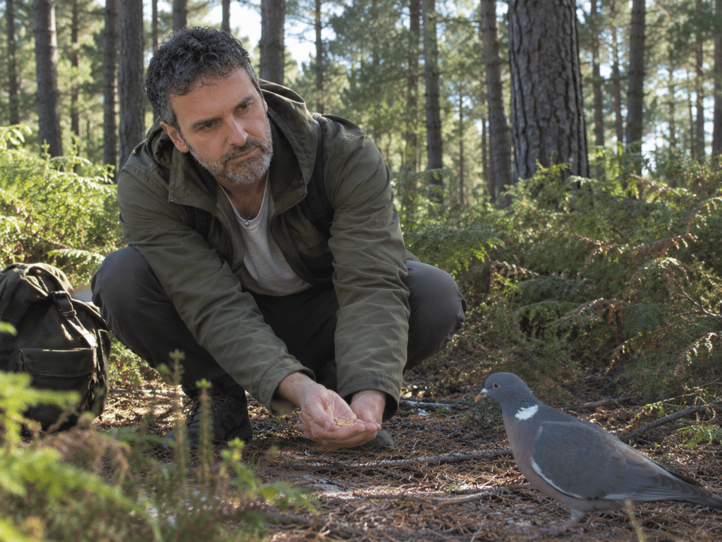 Nourrir un pigeon voyageur forêt landaise